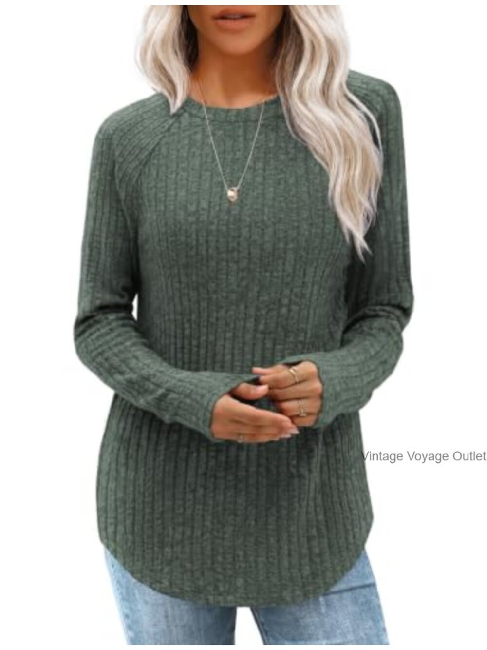 Women's Crewneck Tunic Sweater Long Sleeve High Low Hem Casual Fall Top